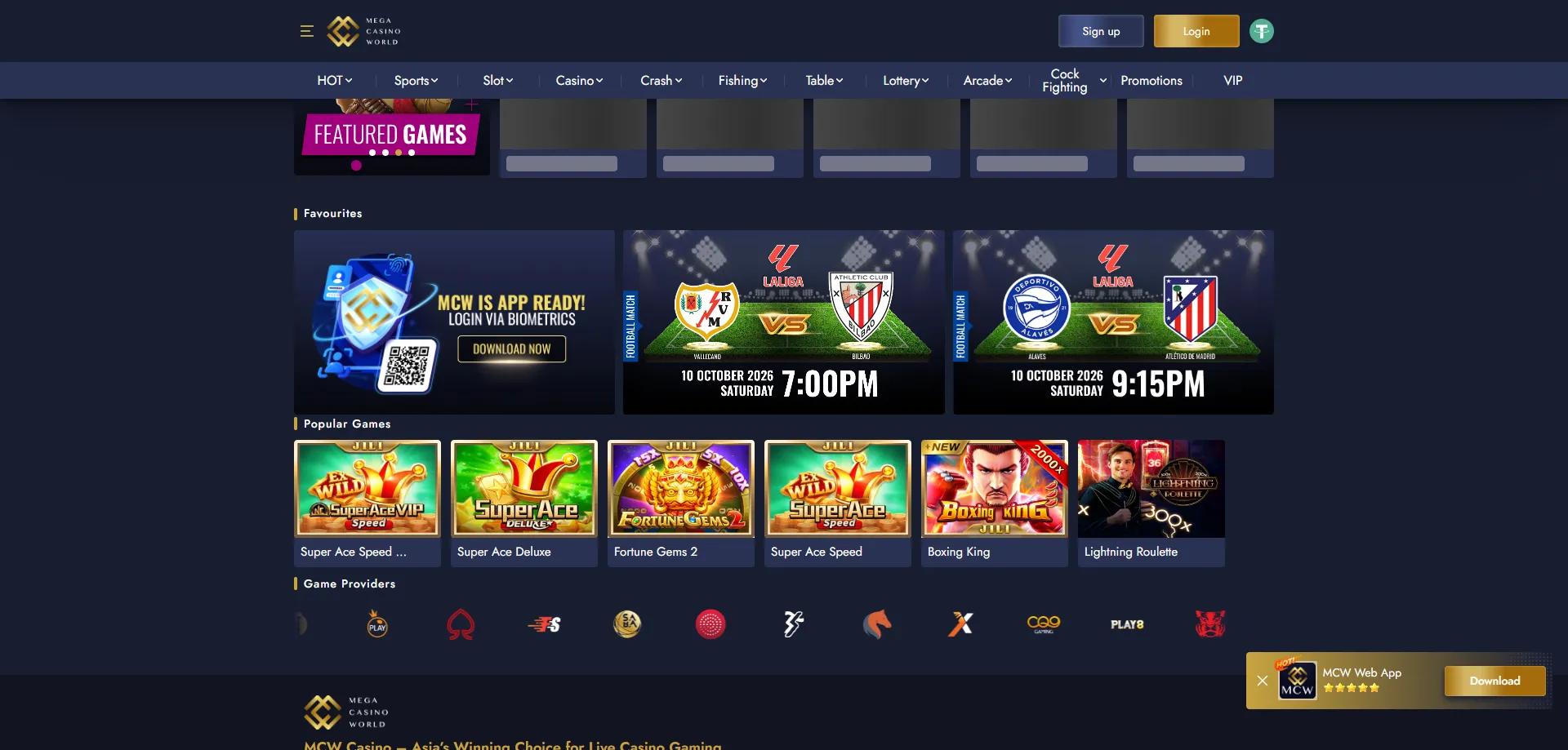 MCW Mega Casino unique features including sportsbook and cricket betting